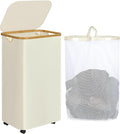 Laundry Basket with Wheels, 110L Beige Clothes Hamper by iEGrow