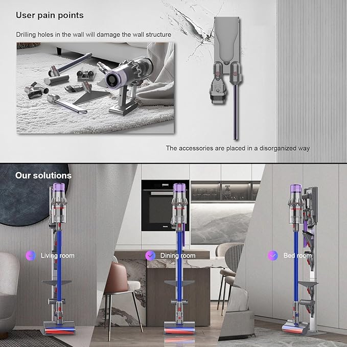 Vacuum Stand for Dyson with Foldable Storage Hooks and Heavy-Duty Carbon Steel - Image 5