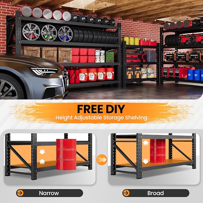 75”W Heavy Duty Metal Storage Shelves, 9000LBS Metal Garage Shelving Units - Image 4