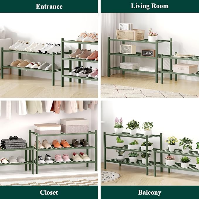 Smiry Bamboo Shoe Rack for Closet, 6 Tier Wooden Stackable Shoe Organizer - Image 5