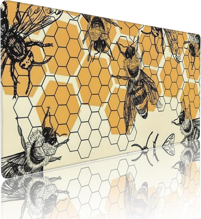Bee and Honeycomb Large Mouse Pad, Vintage Aesthetic Gaming Desk Mat, XXL - Image 2