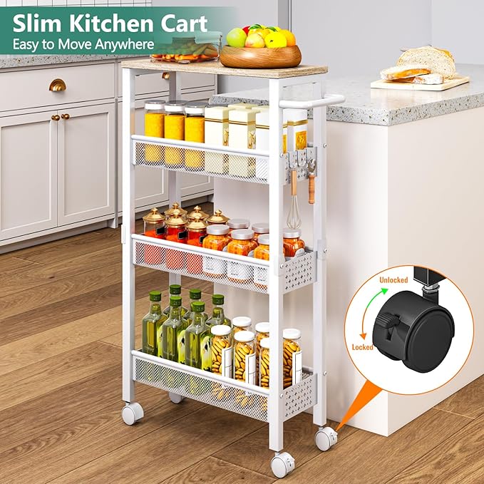 Utility Slim Storage Cart, 4 Tier Small Rolling Kitchen Laundry Room Cart - Image 2