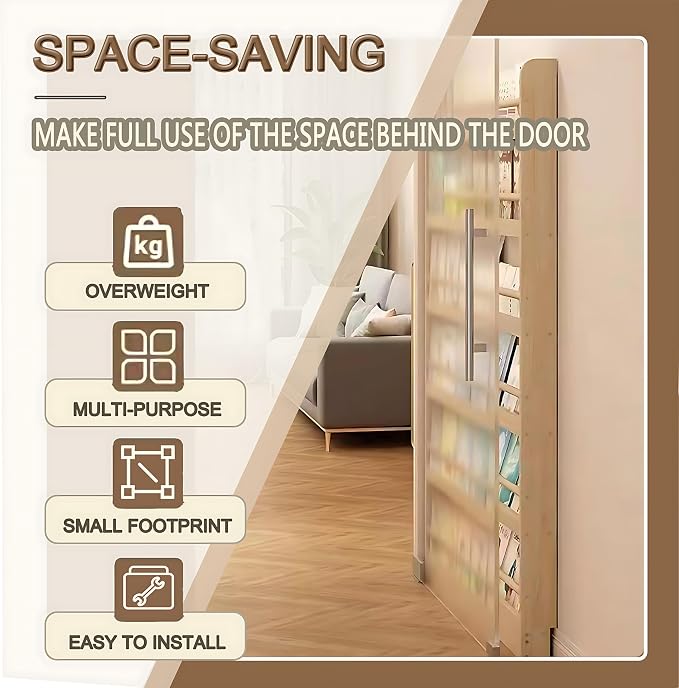 Behind The Door Bookshelf, 6-Tier Wooden Bookcases - Image 4
