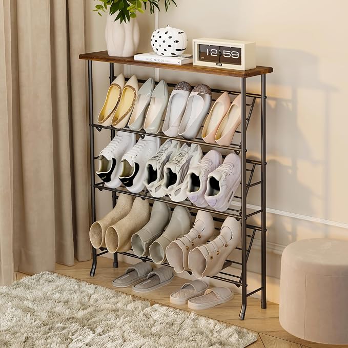 JZM Shoe Rack Storage, Narrow 4 Tier Metal Shoe Storage Shelf, Free Standing - Image 5
