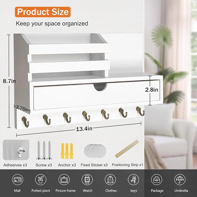 Key and Mail Holder for Wall, Mail Organizer Wall Mount - Image 2