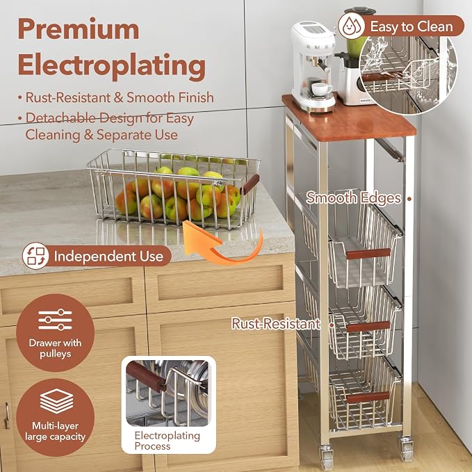 Ultra Slim 5-Tier Rolling Fruit & Vegetable Storage Cart - Image 5