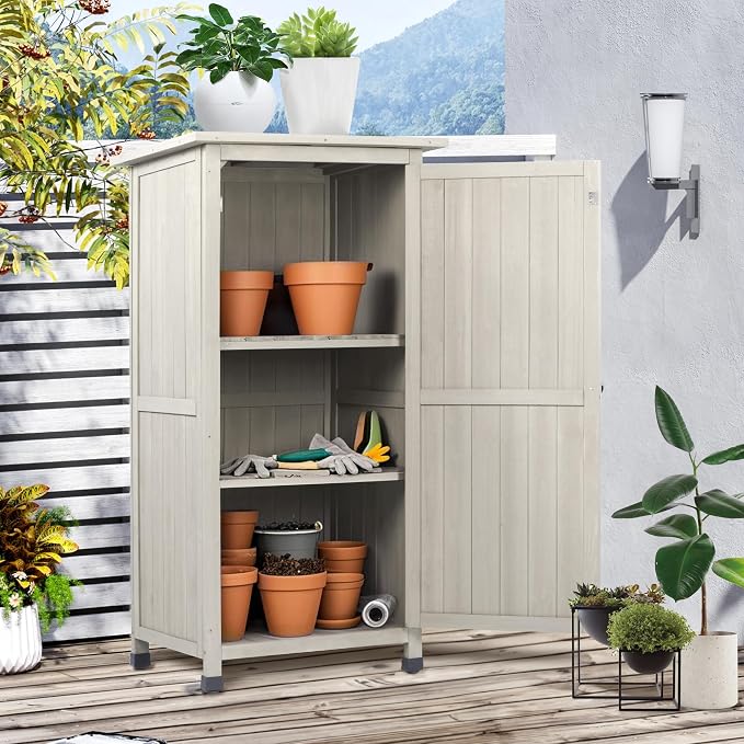 Wooden Outdoor Storage Cabinet, Vertical Garden Tool Shed - Image 7