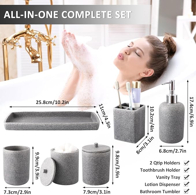 Resin 6 Pcs Gray Bathroom Set Complete - Image 6