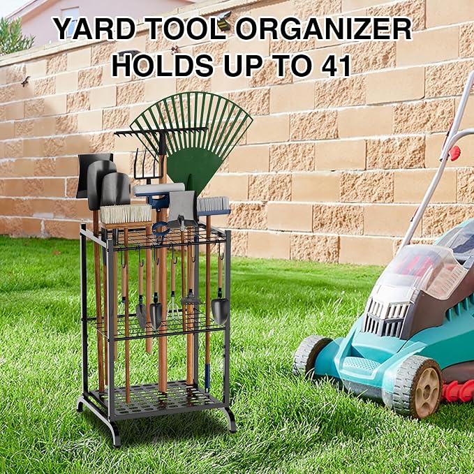 Garden Tool Organizer with Storage Hooks, Yard Tool Tower Rack - Image 7