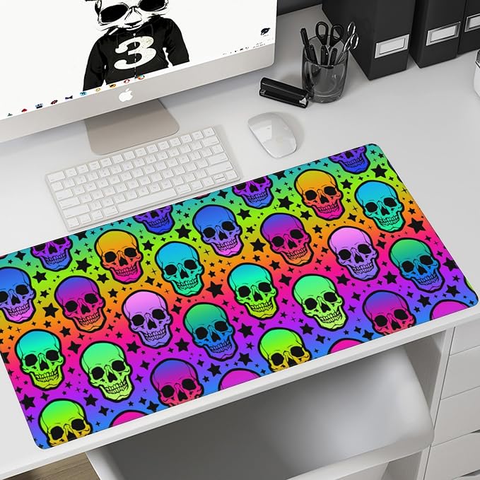 Desk Mat, Neon Skulls and Stars Extended Gaming Mouse Pad, Large Non-Slip - Image 7