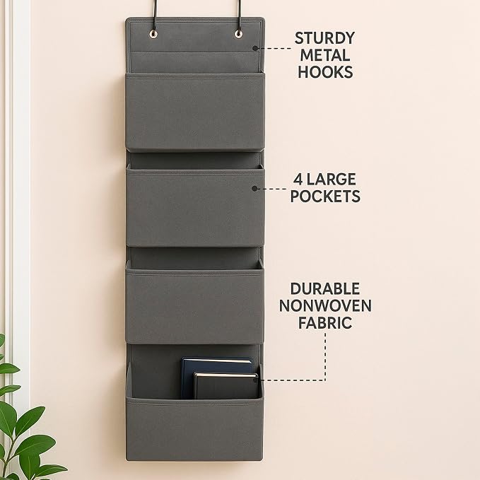 Joyful Moose Over the Door Hanging Organizer Closet Storage Bins Grey - Image 4
