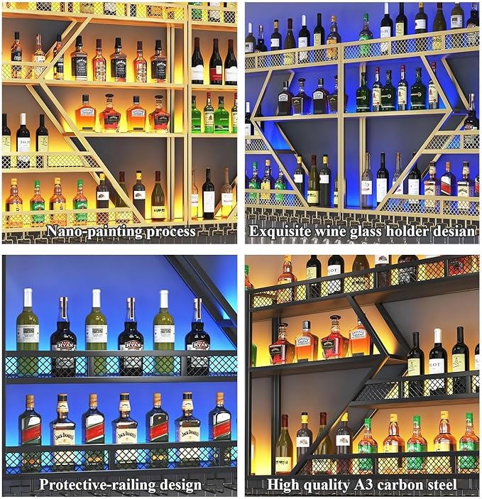 94.48in Metal Wine Rack Wall Mounted, Modern Wine Storage Rack Wall Mounted - Image 5