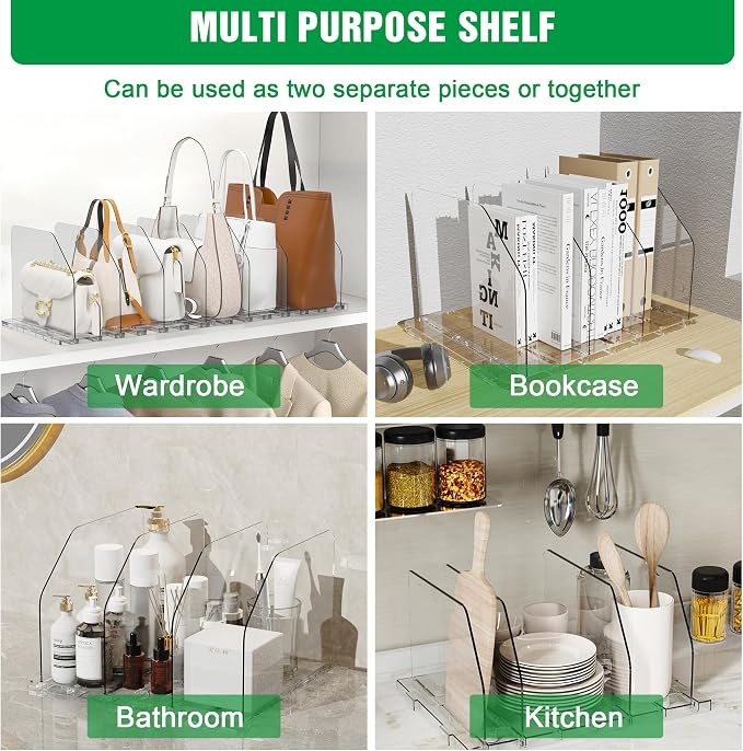 Bag & Purse Organizer for Closet, 2 Sets Adjustable Clear Handbag Storage Shelf - Image 4