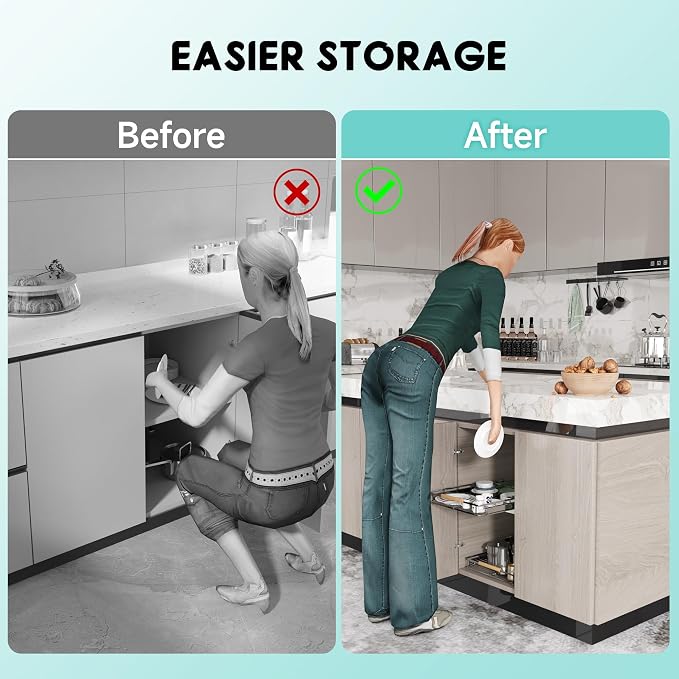 Expandable Pull Out Cabinet Organizer, Adjustable Width:12.3~18.5''W x 22.5''D - Image 9