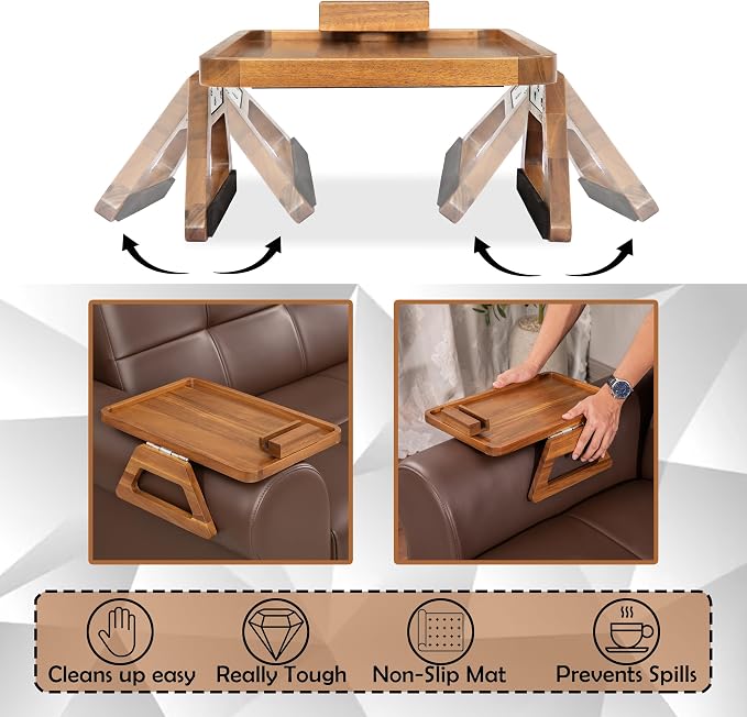 Acacia Wood Arm Table, Couch Arm Tray - Image 6