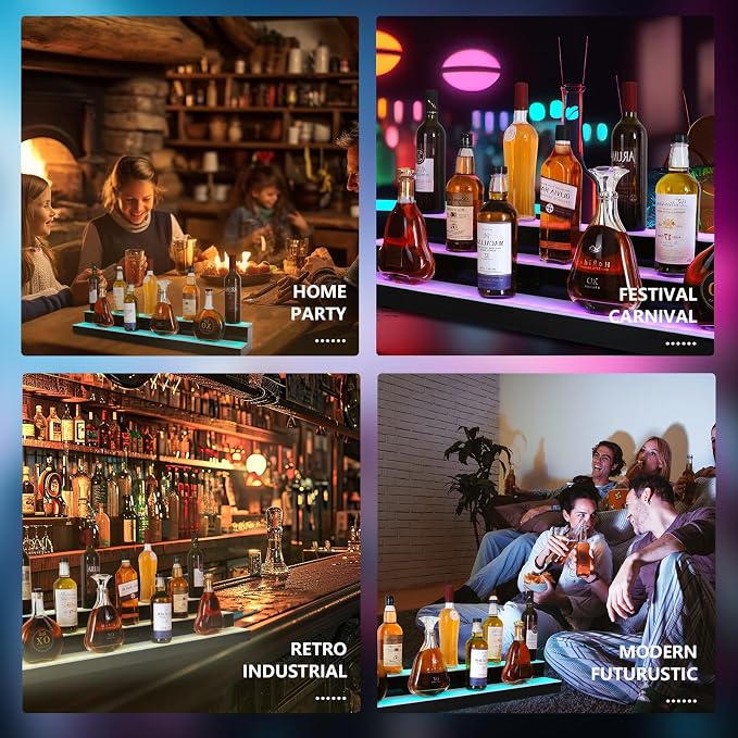 Led Lighted Liquor Bottle Display Shelf, 30 Inch 3 Tier Whiskey Rack, Support - Image 6