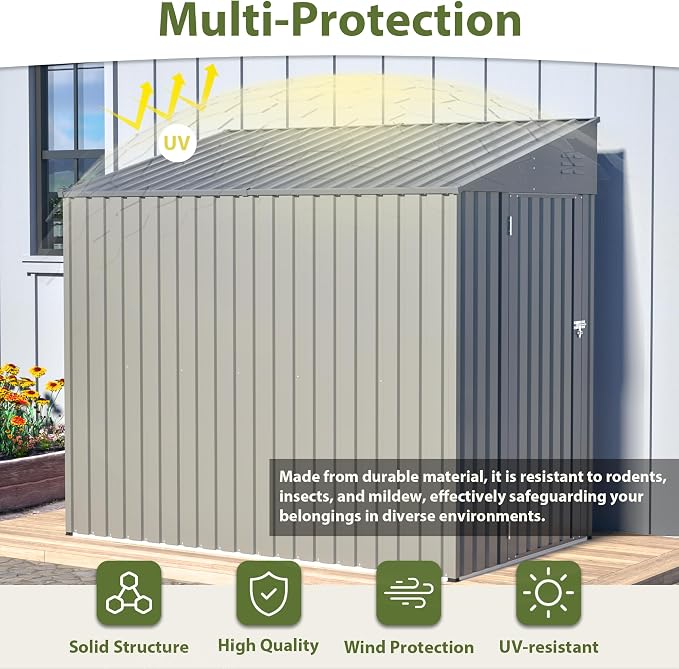 4x7 FT Outdoor Storage Shed, Lean to Lockable Metal Garden Shed Steel - Image 4