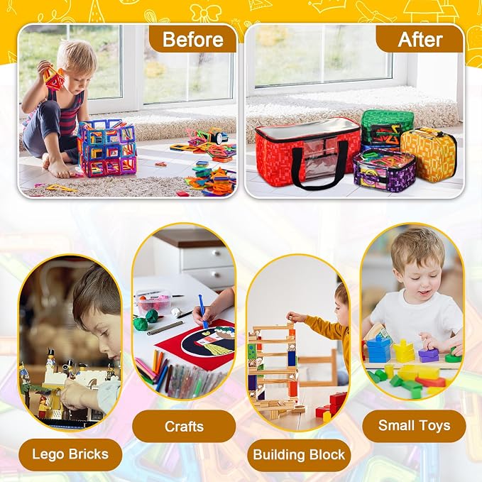 5-Pack Magnetic Tiles Storage Bags Set, Toy Organizer Case, Toy Bricks - Image 5