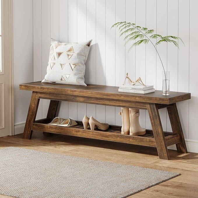 Tribesigns 55" Large Wood Entryway Bench by Tribesigns