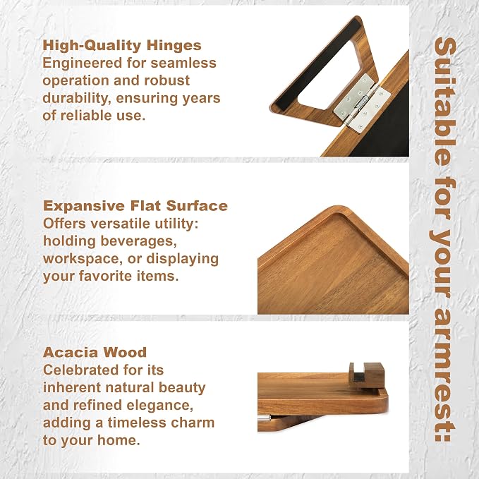 Acacia Wood Arm Table, Couch Arm Tray - Image 7