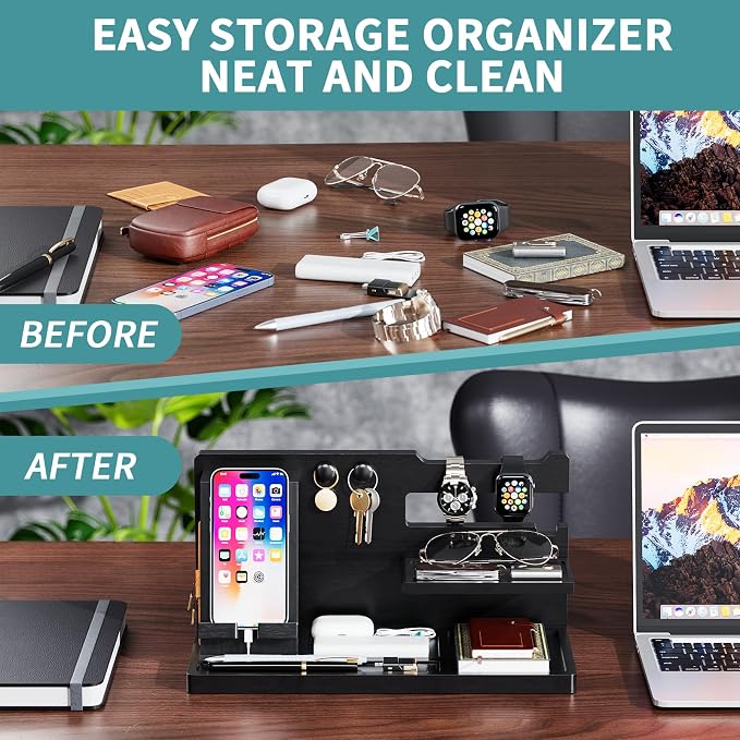 Yirilan Wood Phone Docking Station, Nightstand Organizer, Birthday Gifts - Image 5