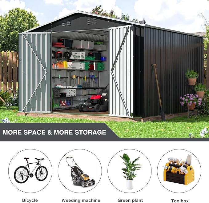 Polar Aurora 10x10 FT Outdoor Storage Shed, Metal Garden Shed - Image 2