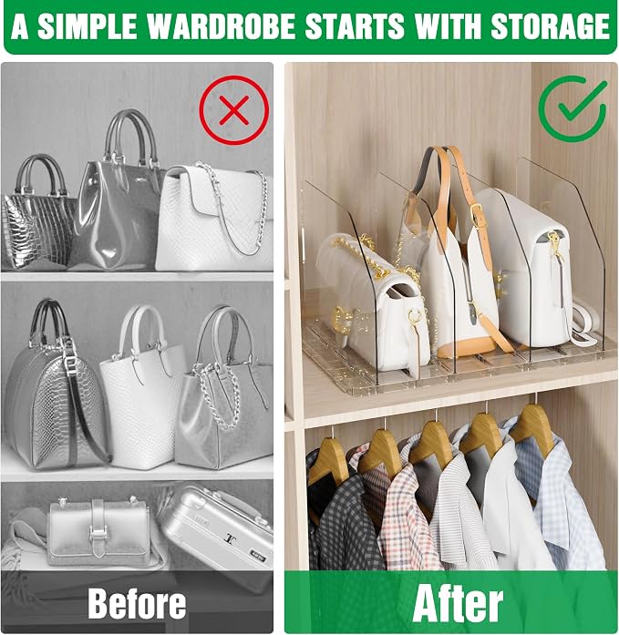 Bag & Purse Organizer for Closet, 4 Sets Adjustable Clear Handbag Storage Shelf - Image 2