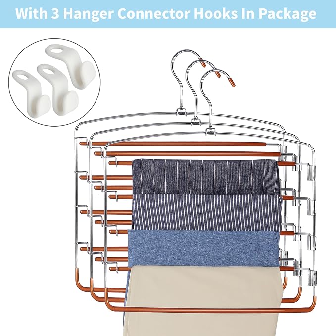 FeeraHozer Pants Hangers Non Slip 3 Pack Space Saving Hangers Multi-Layer Swing - Image 5
