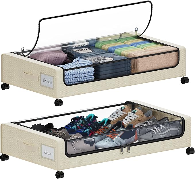 Under Bed Storage with Wheels, XXL 60L Under the Bed Storage Bins, Underbed by Tututry