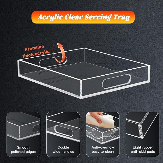 15 * 15 Acrylic Tray for Ottoman, Serving Tray - Image 3