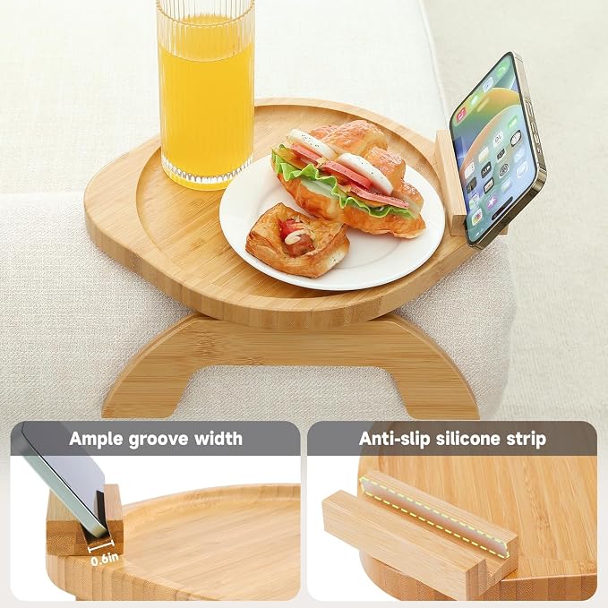 Couch Arm Tray Table, Bamboo Sofa Side Tables Clip-on Couch - Image 4