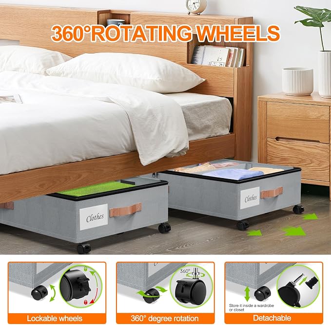 Under Bed Storage with Wheels, 1 Pack Under Bed Storage Container with Dividers - Image 4