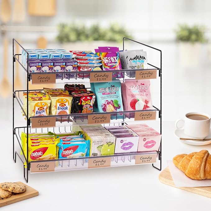 WWN Black 3-Tier Candy Display Rack 24 * 23 * 14inch Versatile Chip and Snack - Image 2
