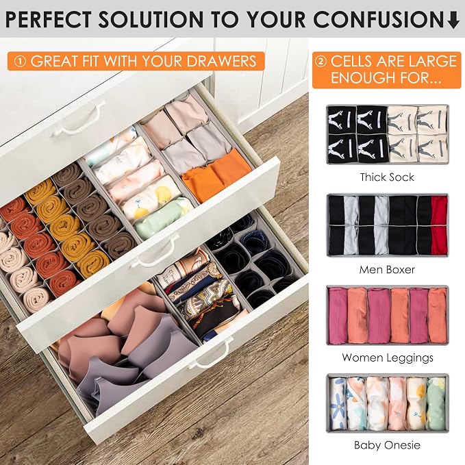 Criusia 16 Pack Sock Underwear Drawer Organizer, 96 Cells Dresser Organizer - Image 2