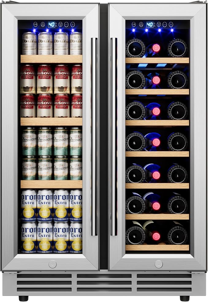 24" Wine and Beverage Refrigerator, Dual Zone Wine Cooler by ICYGLEE