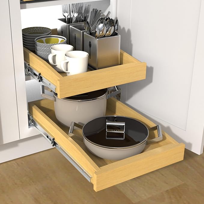 Wooden Pull out Cabinet Organizer 26" W x 21" D x 3.35" H, Heavy Duty Slide Out - Image 6
