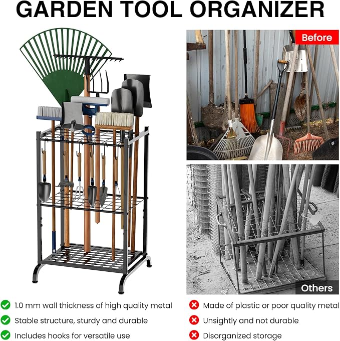 Garden Tool Organizer with Storage Hooks, Yard Tool Tower Rack - Image 4
