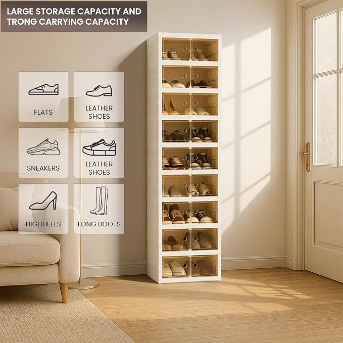 Foldable Shoe Organizer Storage Box Set of 2, Portable Extra Large Folding Shoe - Image 5