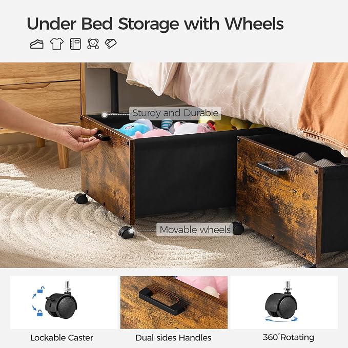 Under Bed Storage with Wheels, Wooden Under Bed Drawers On Wheels, Rolling - Image 3