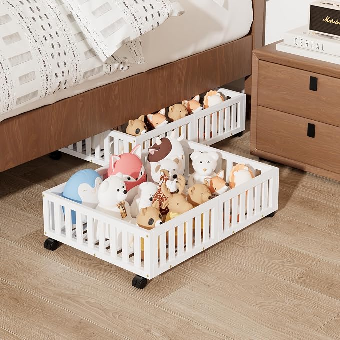 Bamboo Under Bed Storage with Wheels, Rolling Underbed Shoe Organizer Box by Bambooflow