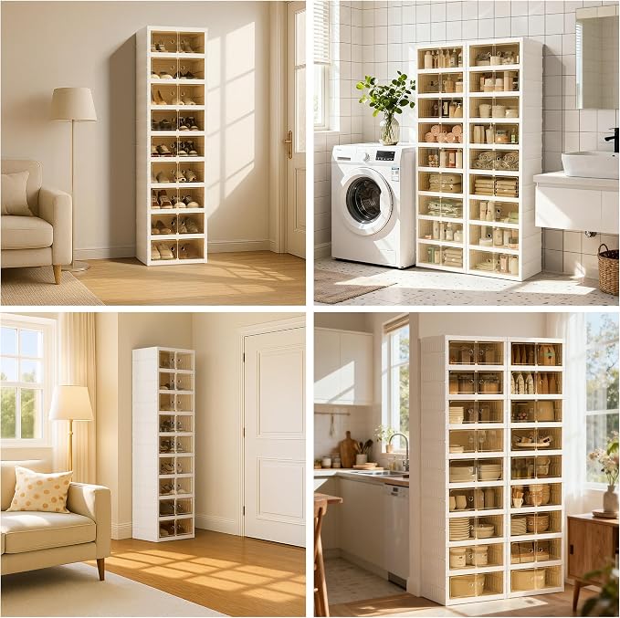 Foldable Shoe Organizer Storage Box Set of 2, Portable Extra Large Folding Shoe - Image 7