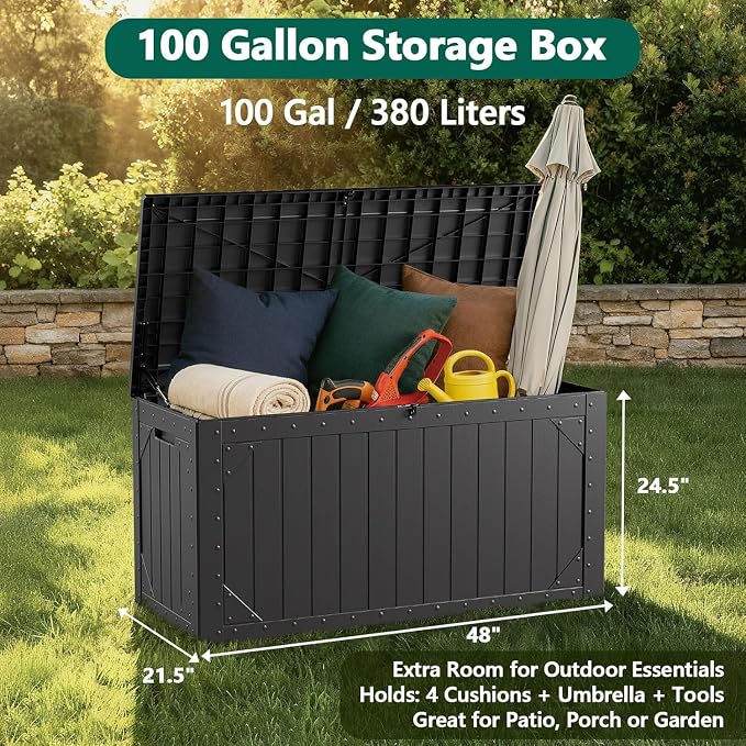 100 Gallon Outdoor Storage Box, Weatherproof Deck Box - Image 7