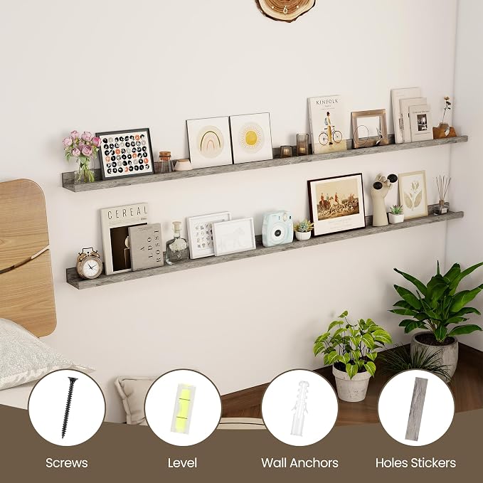 Axeman Grey Floating Shelves | 72 Inch Picture Ledge Shelf Set of 2 | Rustic - Image 5