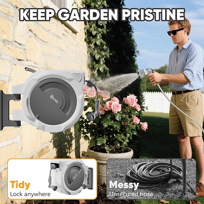 SILVEL Retractable Garden Hose Reel – 1/2 in x 150FT Heavy Duty Automatic Hose - Image 2