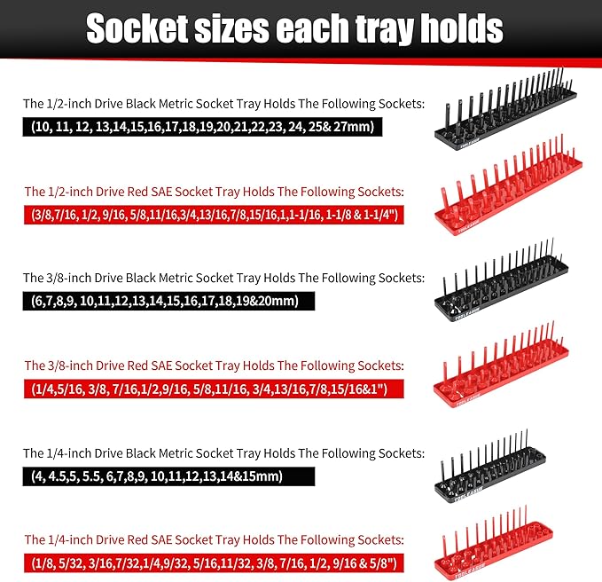 TOOLEAGUE 7Pcs Socket Organizer Tray and Magnetic Wrench Holder Set, 3/8" - Image 3