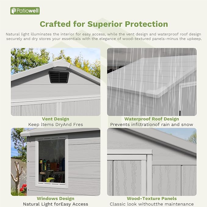 Patiowell 6X4 FT Outdoor Storage Shed, Plastic Tool Sheds - Image 5