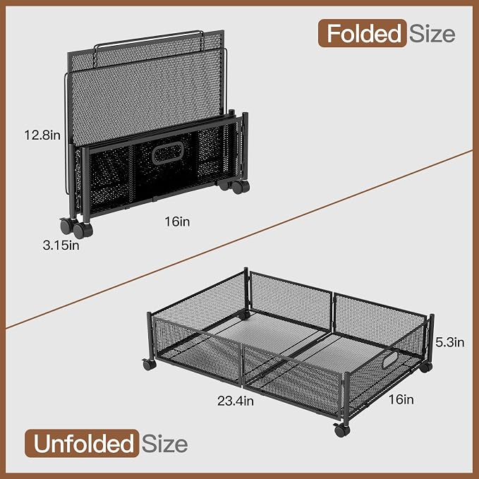 Under Bed Storage with Wheels, Foldable Metal Mesh Underbed Storage Container - Image 2
