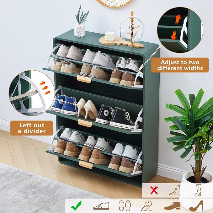 Hidden Shoe Cabinet with Drawer, Free Standing Narrow Shoe Rack Cabinet - Image 4
