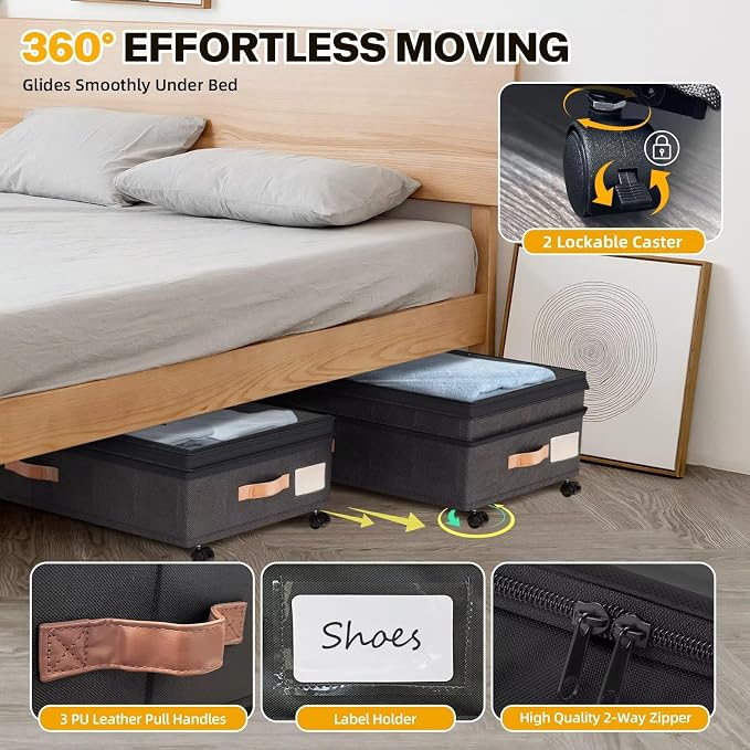 Under Bed Storage with Wheels, 2 Pack XXL Rolling Storage Containers - Image 3