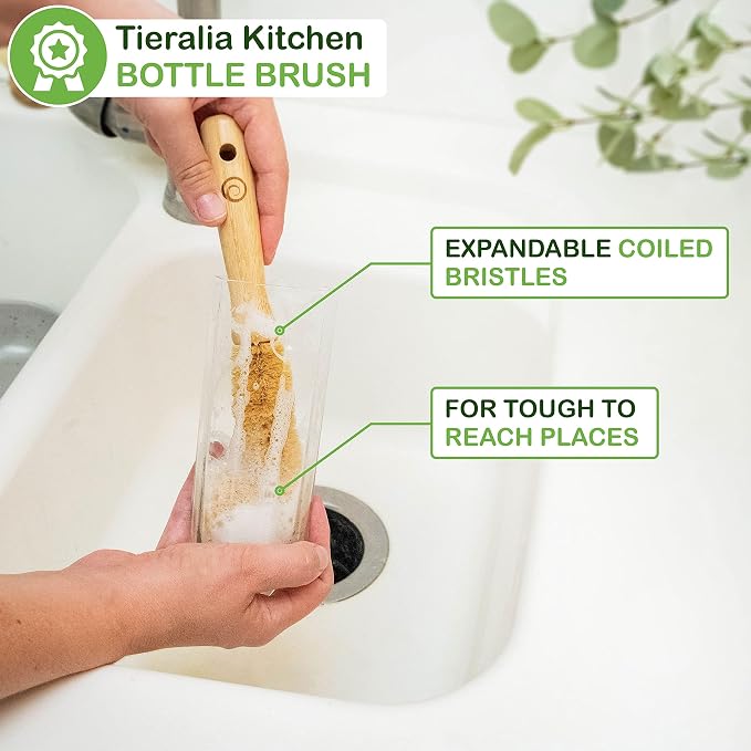 Tieralia Bamboo Dish Brush Gift Set – 5-Piece Kitchen Cleaning Bundle - Image 2